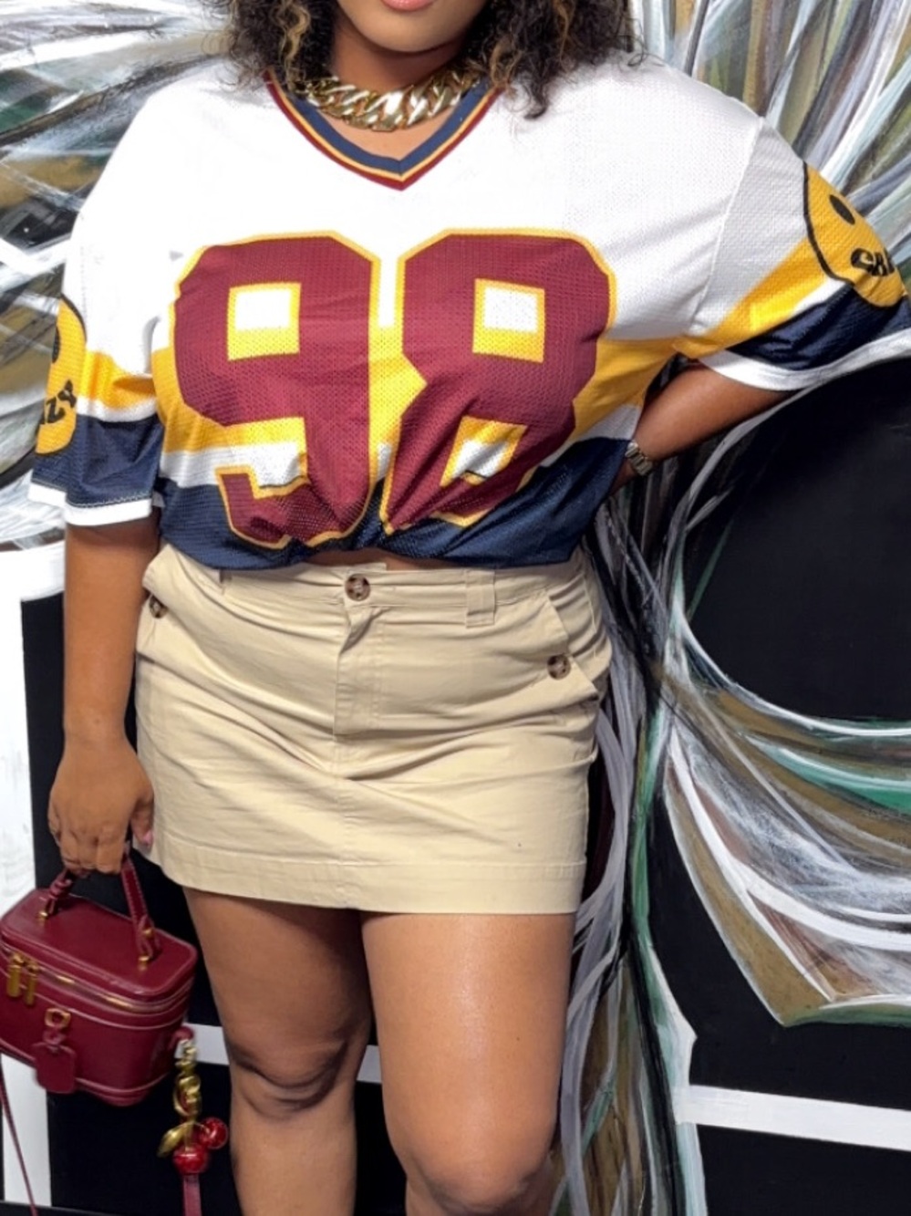 SHEIN White Football Jersey Top with Maroon & Yellow Accents